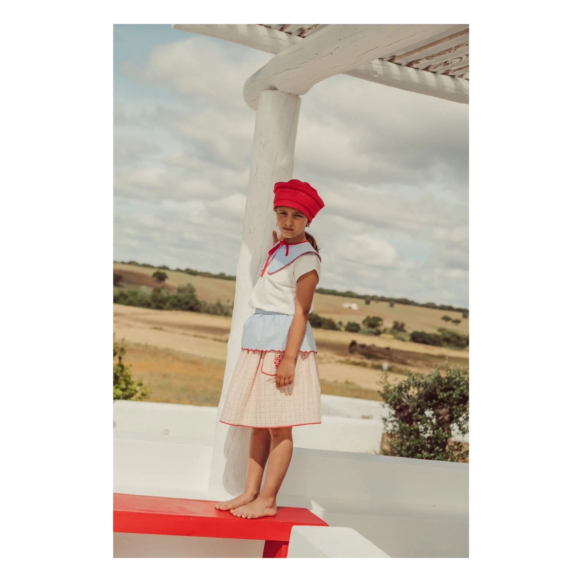 THE LiTTLE POETS - Amália embroidered skirt Organic cotton plaid | Light Pink