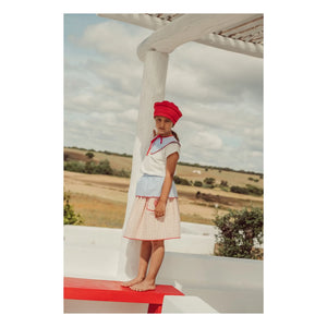 THE LiTTLE POETS - Amália embroidered skirt Organic cotton plaid | Light Pink