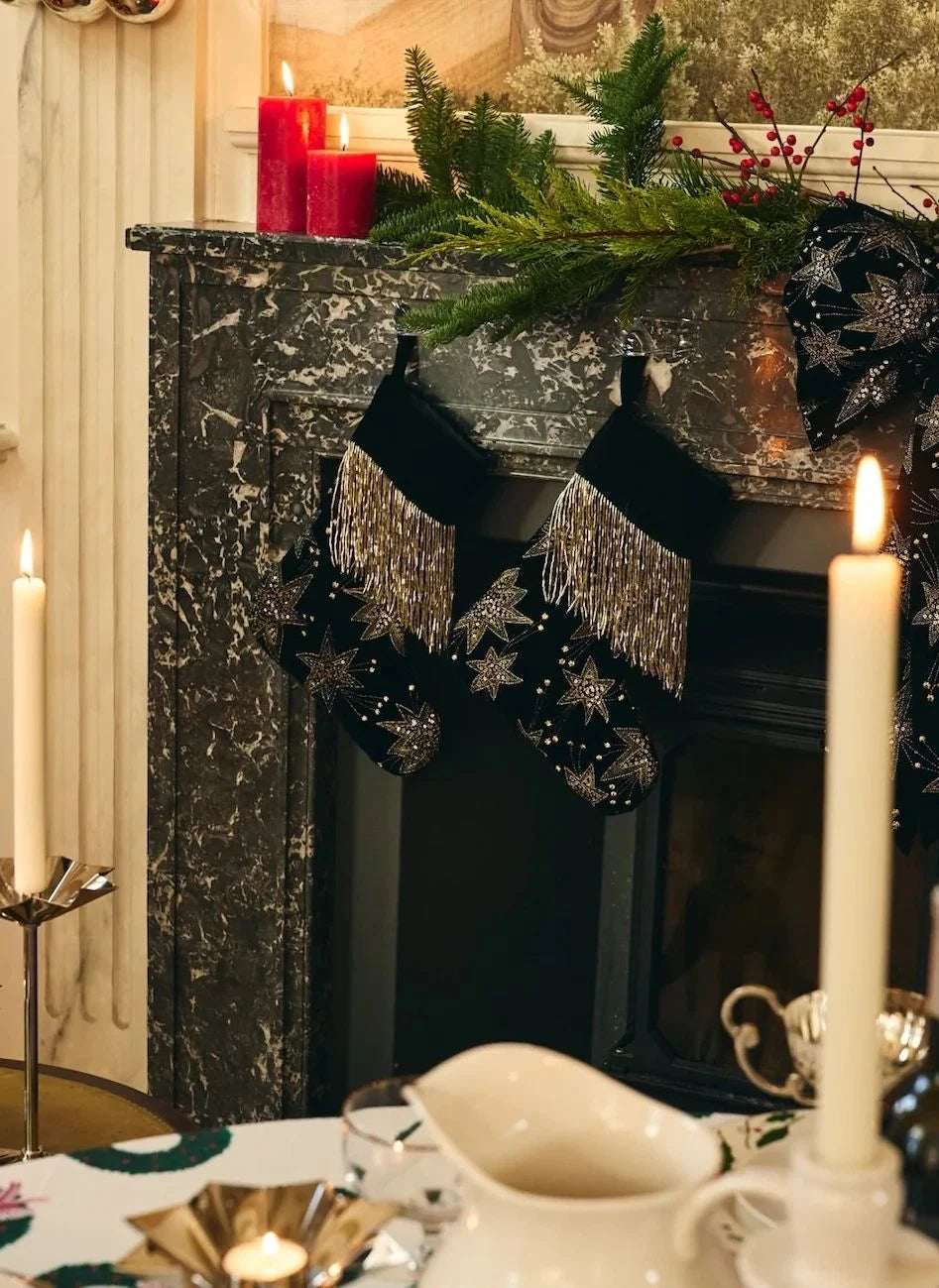 Anna + Nina - Starry Eve Velvet Christmas Stocking | Black