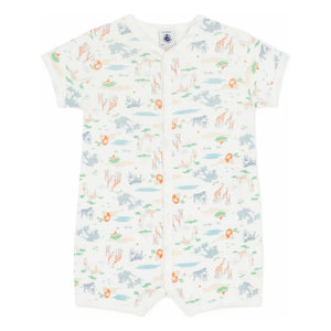 Petit Bateau - Animal Patterned Sleepwear Romper with Shorts | White