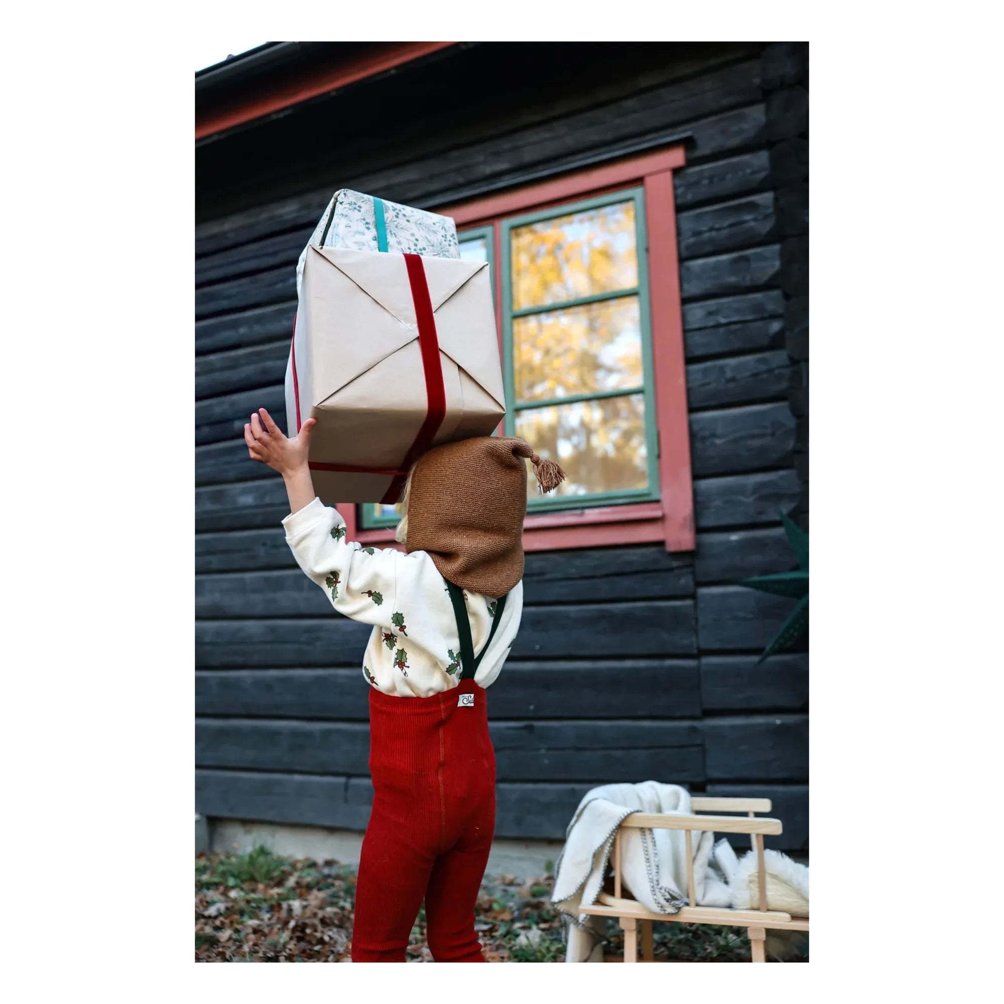 Silly Silas - Xmas Organic Cotton Tights | Brick Red