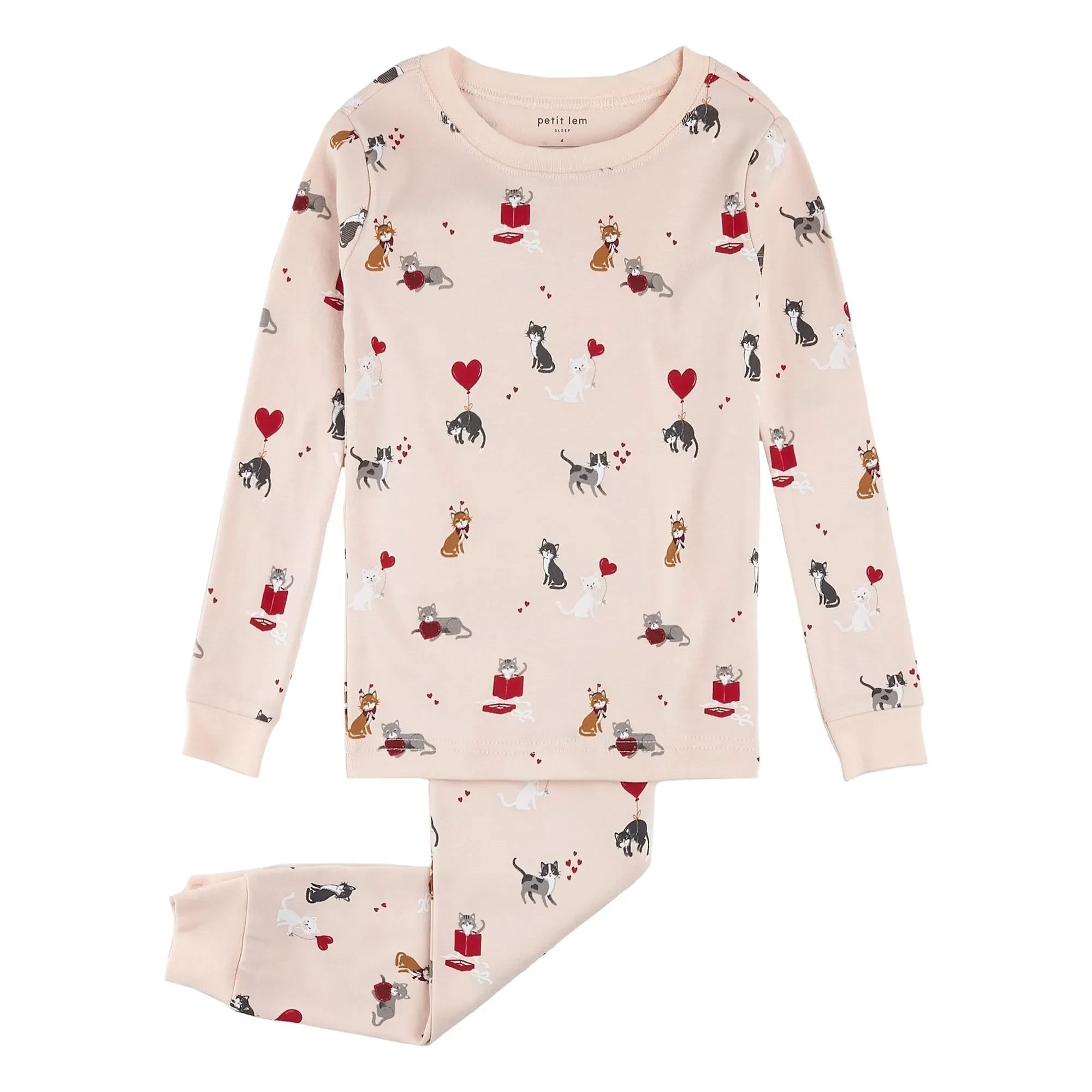 Petit Lem - Pyjama Cats Organik Pamuk | Pembe