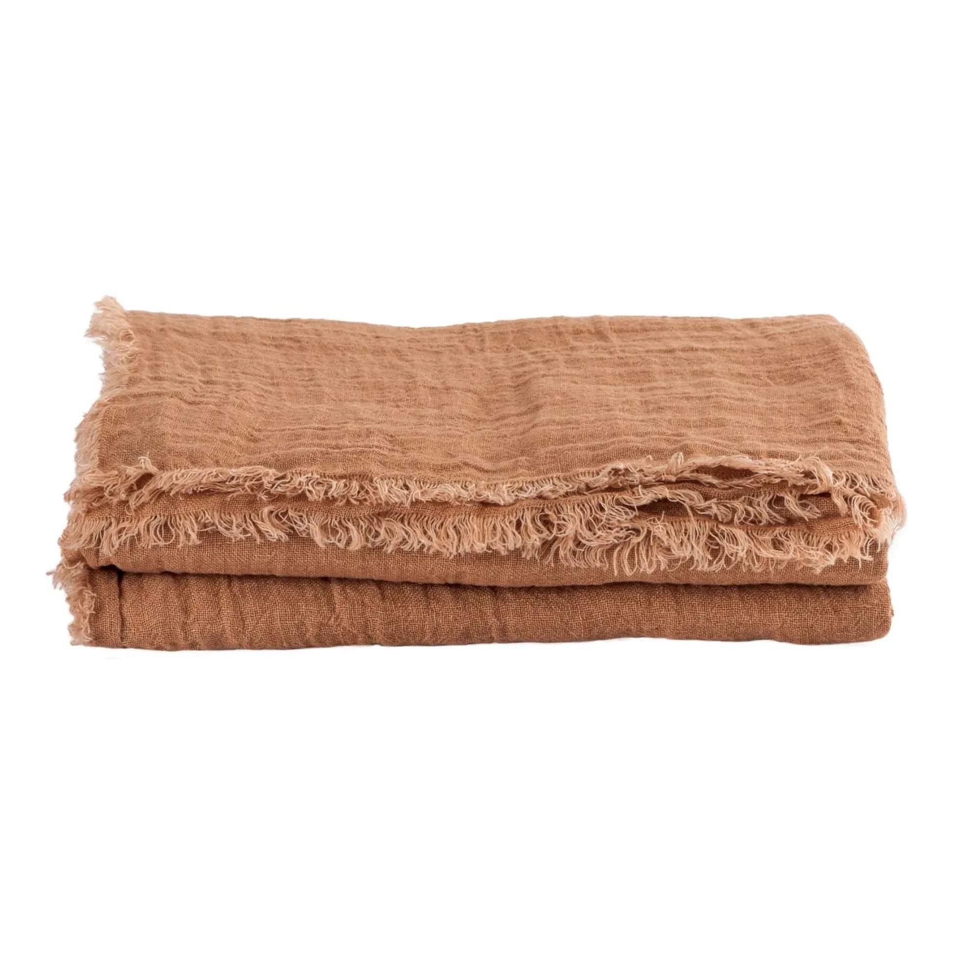 Maison de Vacances - Vice Versa Washed Linen Muslin Curtain with Fringes | Terracotta