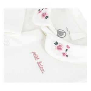Petit Bateau - Organic Cotton Flower-Embroidered Collar Bodysuit | White