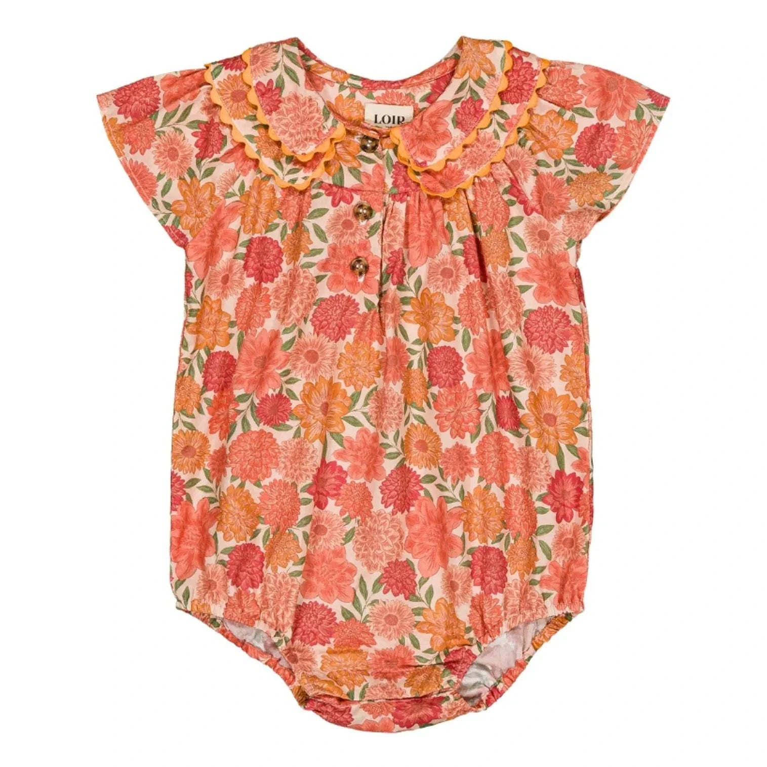 Loir - Toinette Fleurs Organic Cotton Romper | Coral