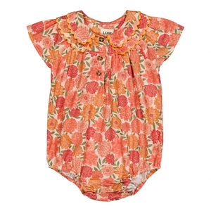 Loir - Toinette Fleurs Organic Cotton Romper | Coral