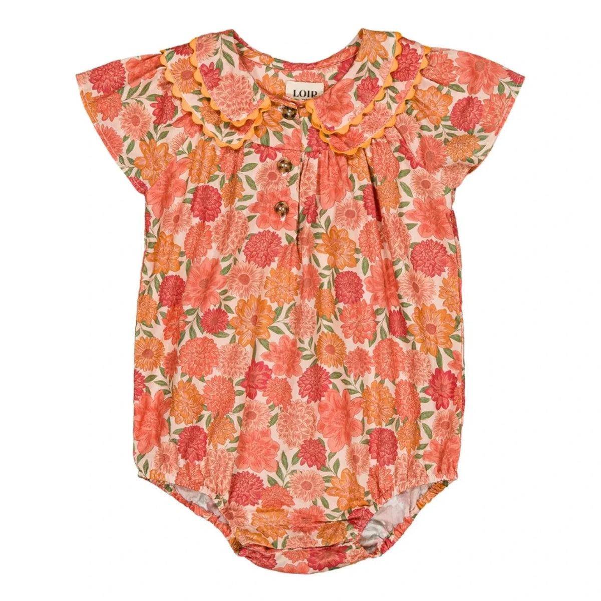 Loir - Toinette Fleurs Organic Cotton Romper | Coral