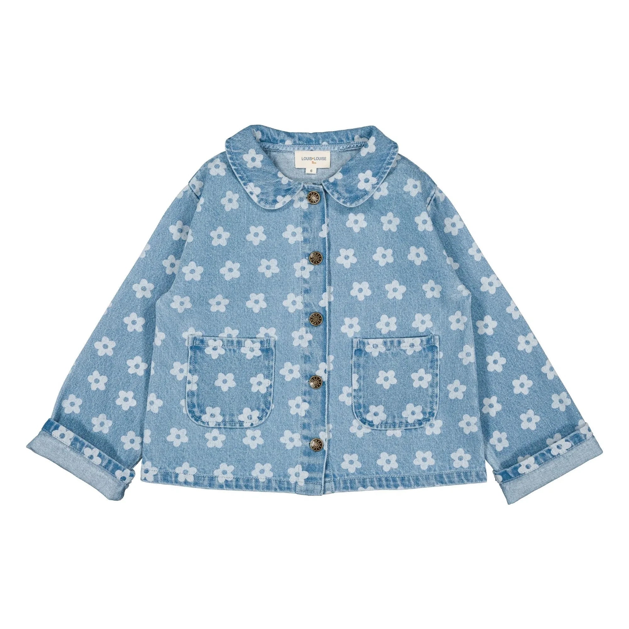 Louis Louise - Floral Brown Denim Jacket | Light Blue