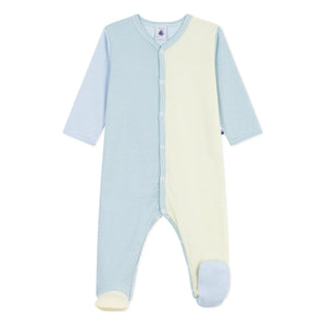 Petit Bateau - Dors Bien Renk Bloklu Çizgili Milleraies Organik Pamuk Pijama | Yeşil