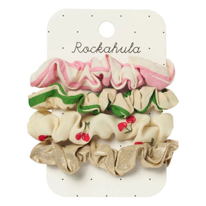Rockahula Kids - Set of 4 Striped Cherry Kiss Scrunchies | Ivory