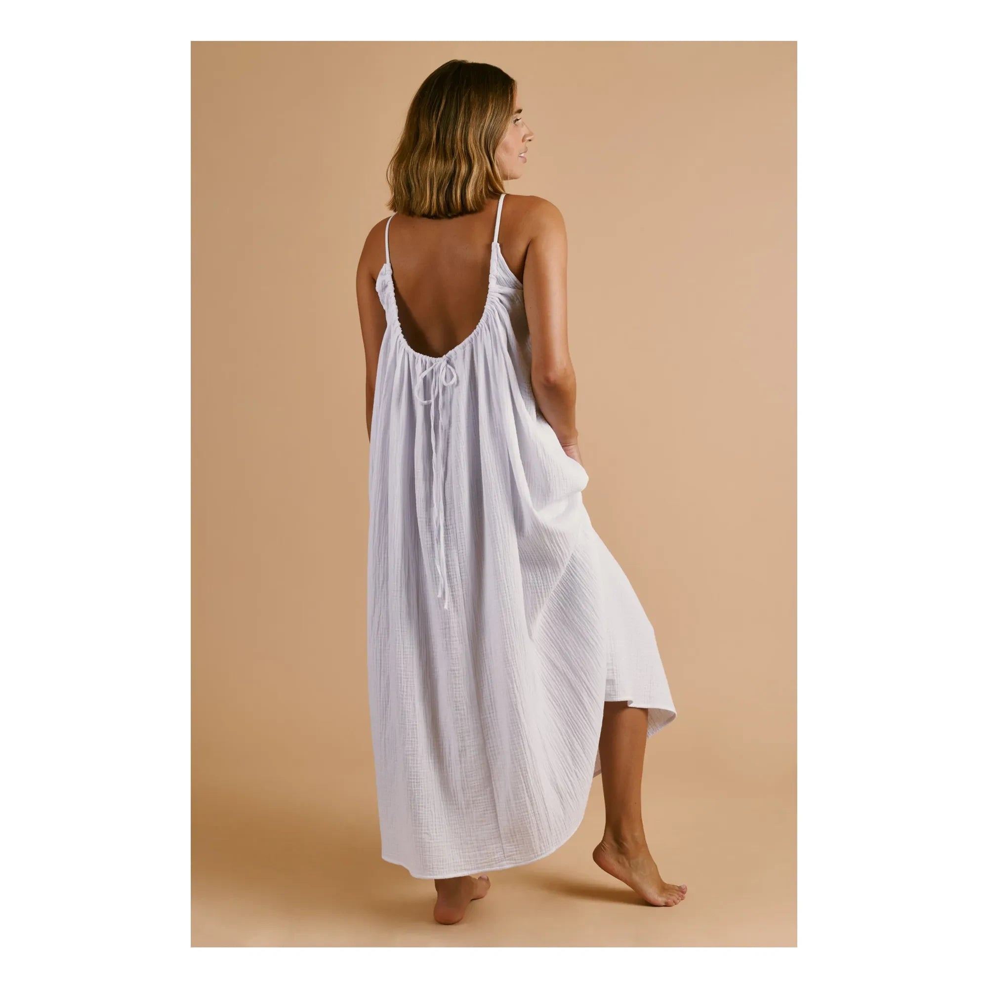 Anja Paris - Cotton Gauze Halter Dress | White