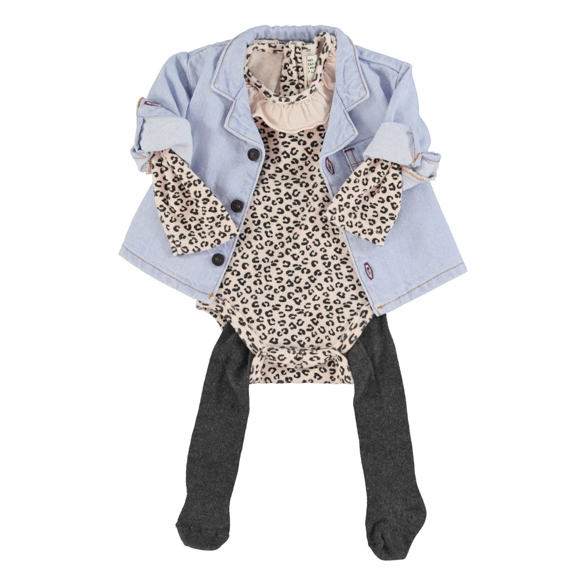 Piupiuchick - Organic Cotton Leopard Collar Bodysuit | Light Pink