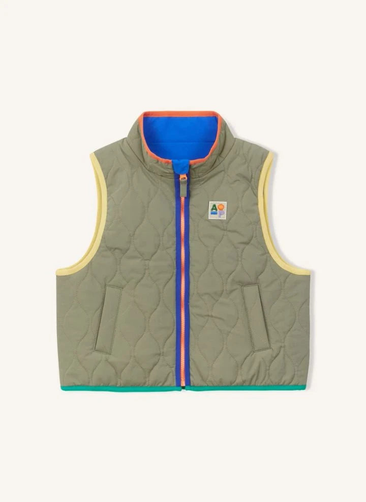 Arsène et Les Pipelettes - Reversible Quilted Sleeveless Jacket | Khaki