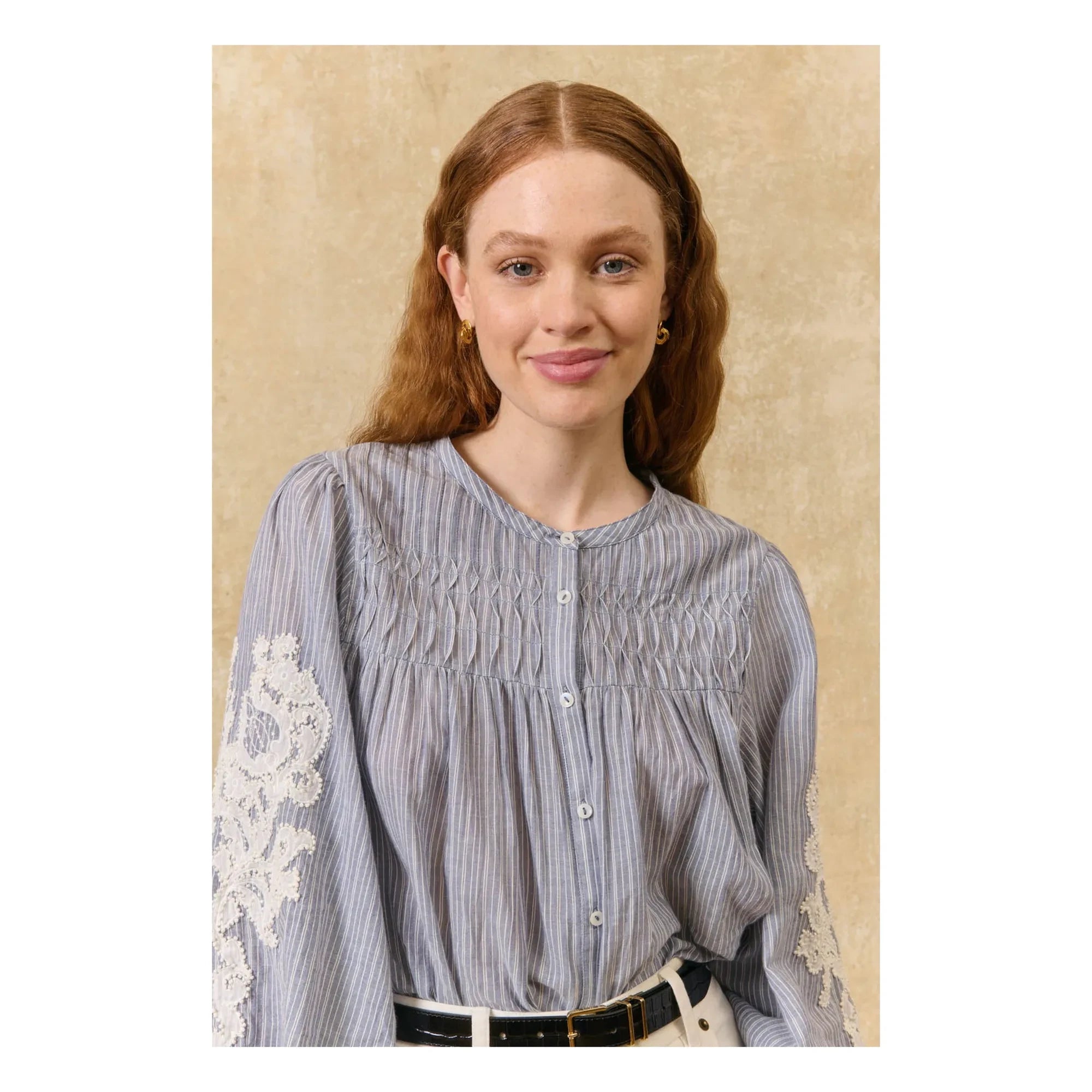 Louise Misha - Jally Striped Organic Cotton Blouse | Blue