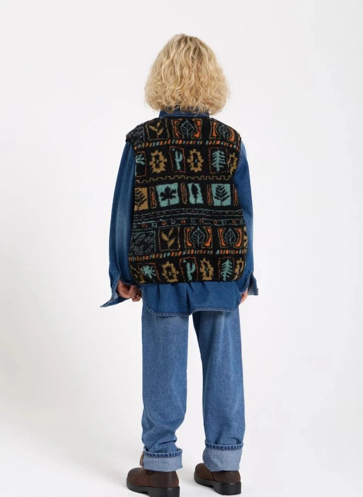 Hundred Pieces - Easy Jacquard Sherpa Kolsuz Ceket | Siyah