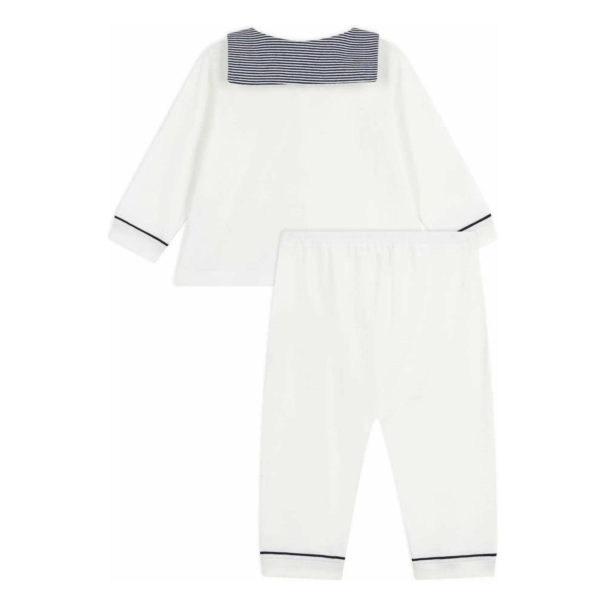 Petit Bateau - Çizgili Yaka Organik Pamuk Pijama | Beyaz