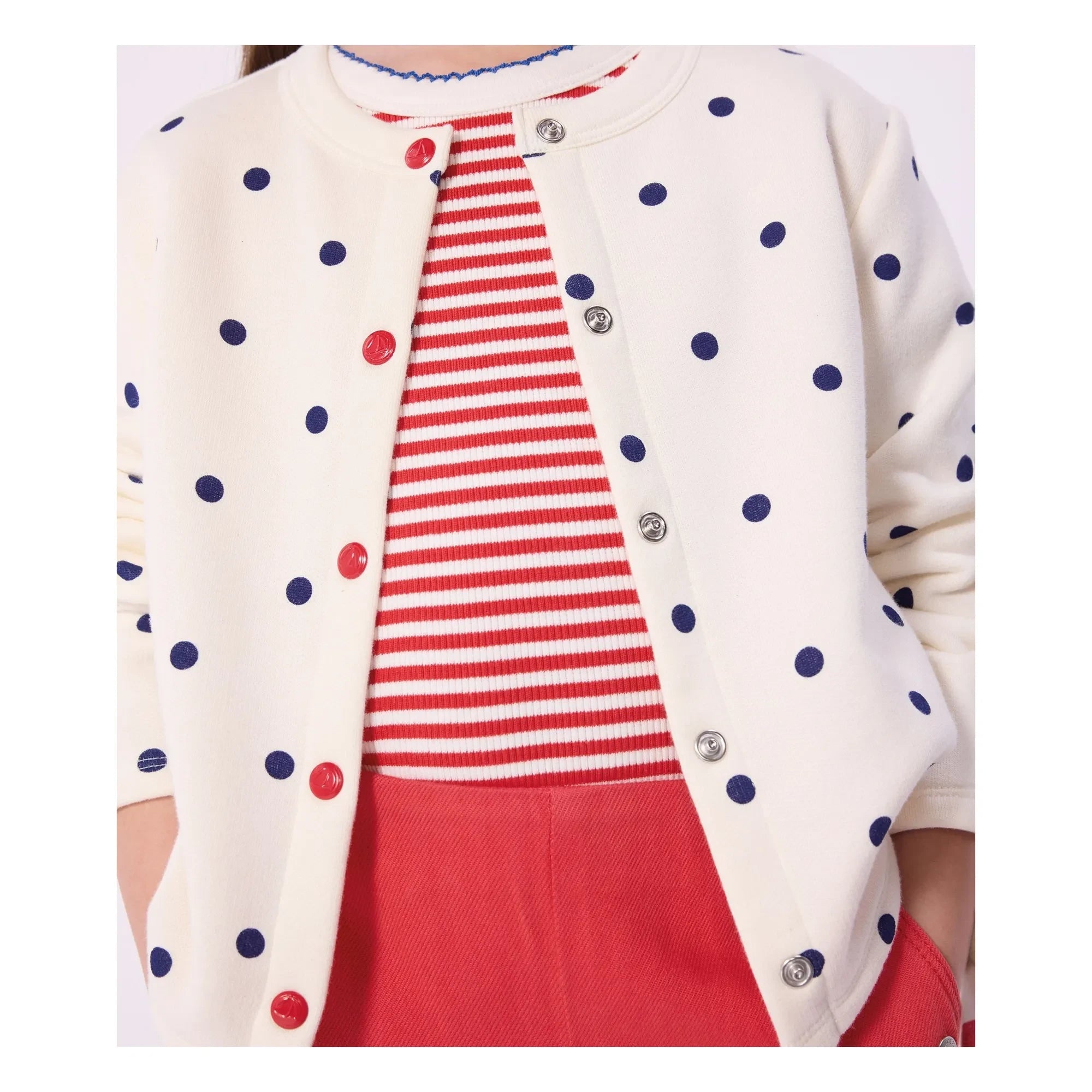 Petit Bateau - Molton Puantiyeli Hırka | Ekru