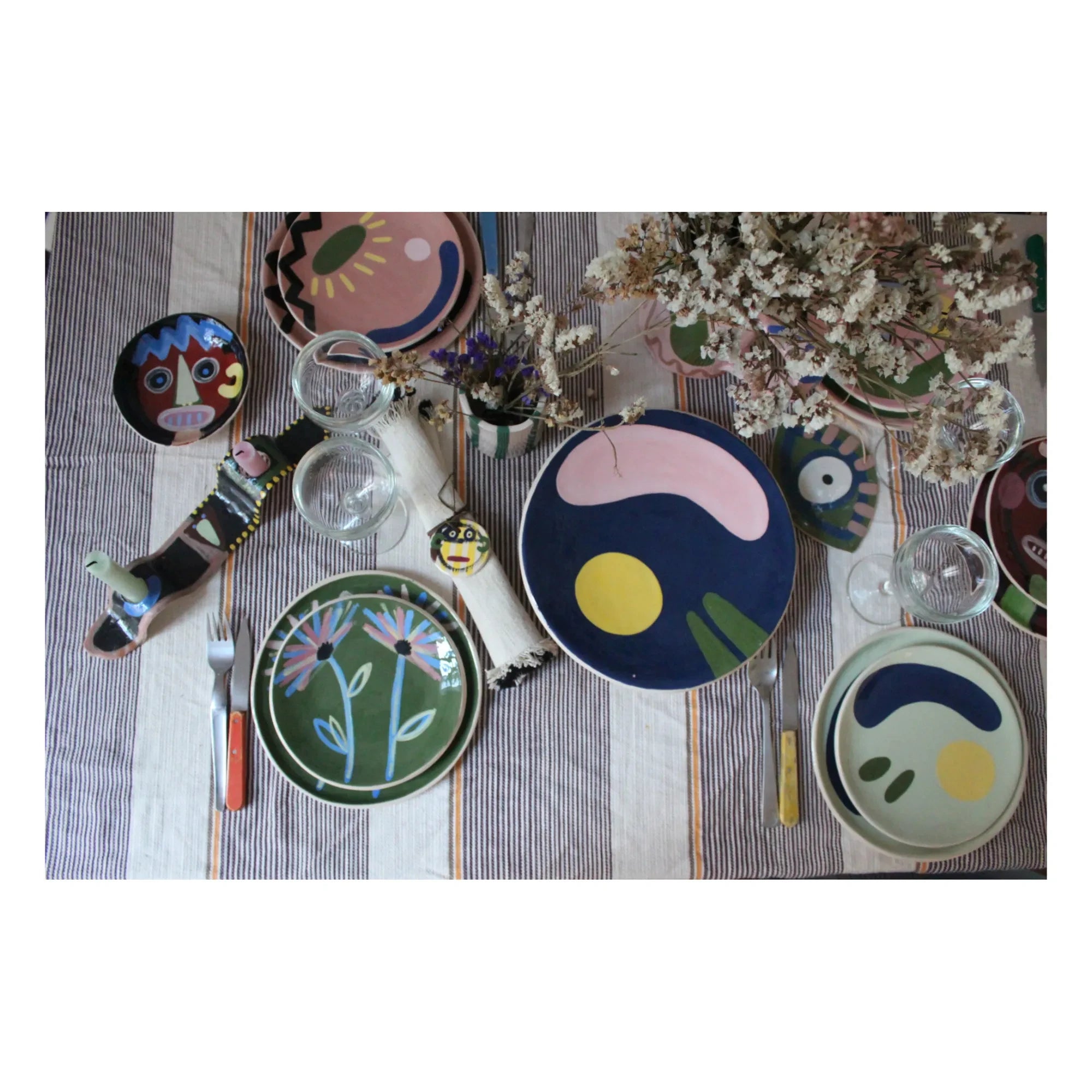 HOMERE - Louloudia Ceramic Shallow Bowl | Green