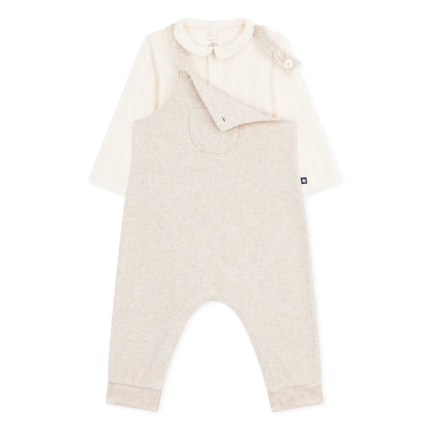 Petit Bateau - Organik pamuk kadife body ve salopet takımı | Bej