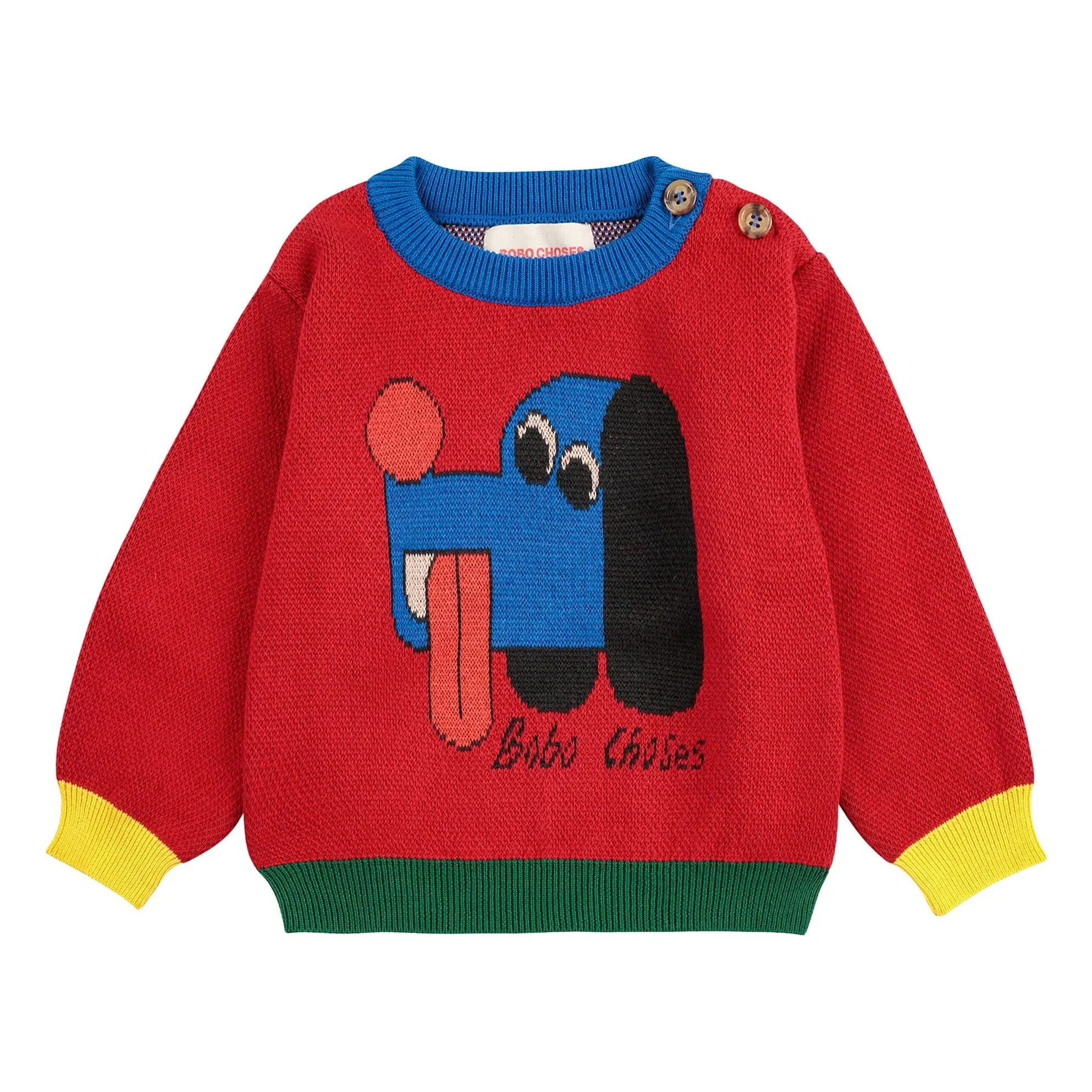 Bobo Choses - Colorblock Organik Pamuklu Köpek Kazak Bebek | Kırmızı