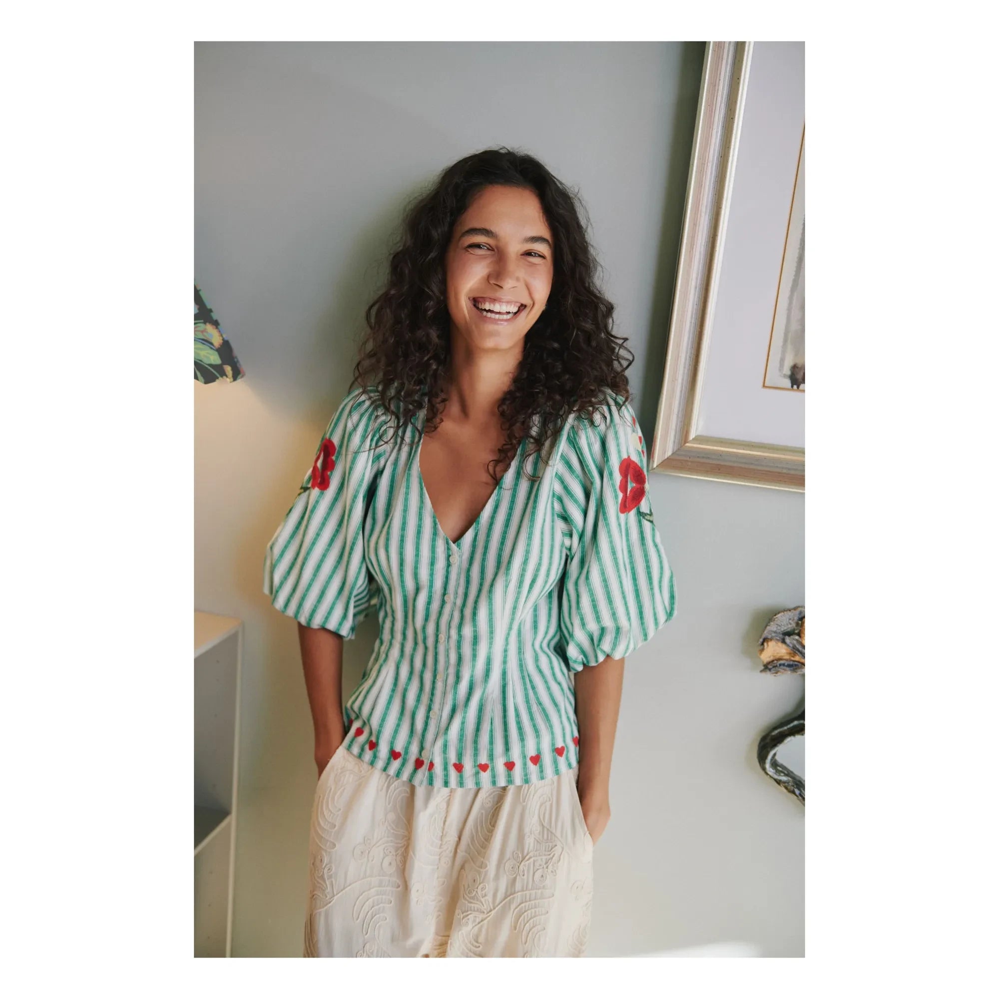 SISSEL EDELBO - Lotta Striped Organic Cotton Blouse | Green