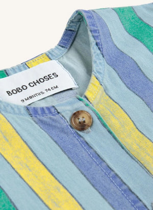 Bobo Choses - Lightweight Denim Striped Jumpsuit | Blue