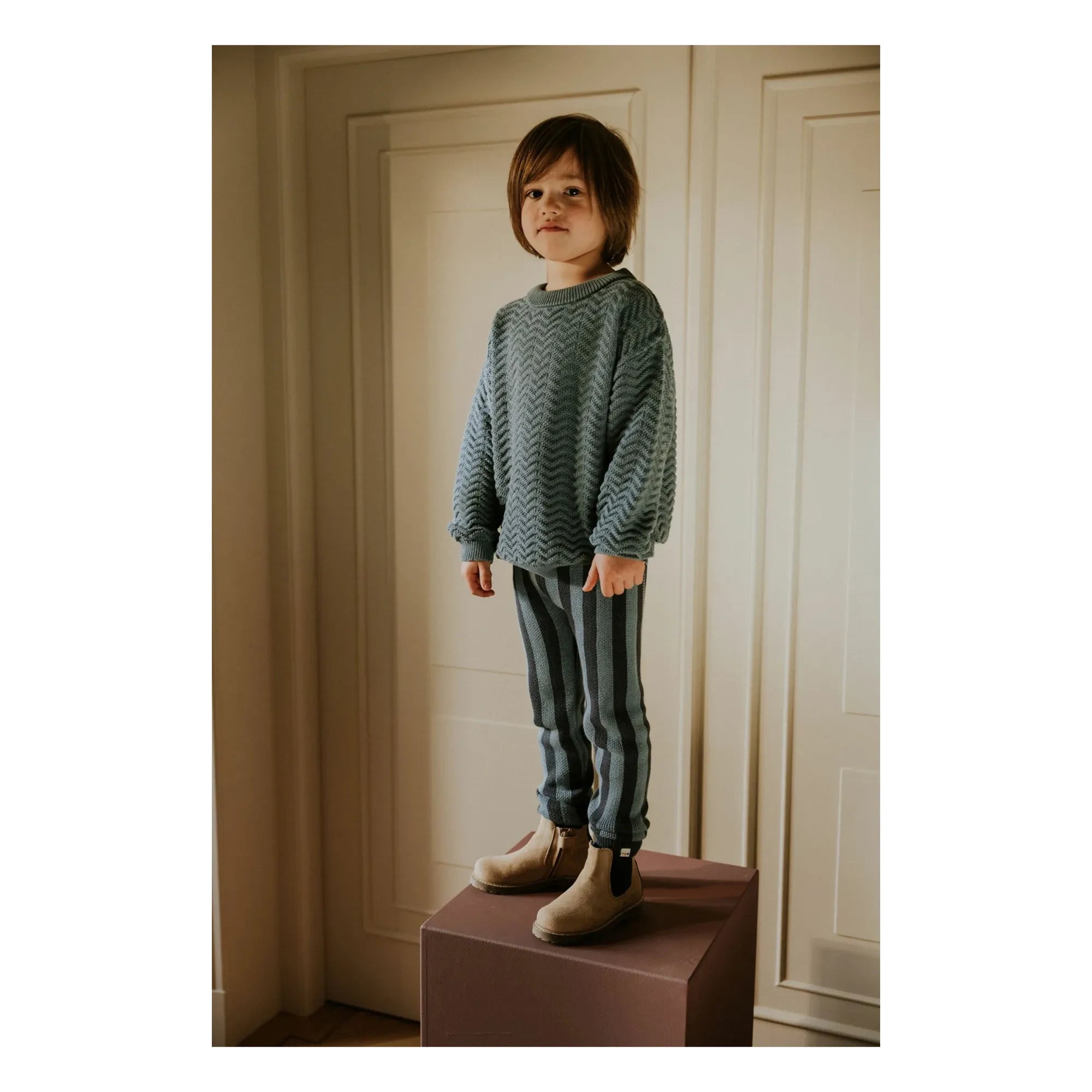 Yuki - Organic Cotton Wavy Sweater | Gray Blue