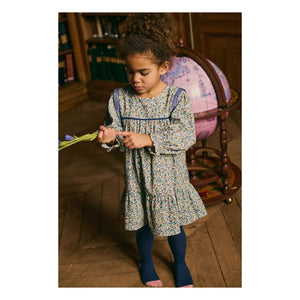 Louise Misha - Isatys Dress with Floral Pattern in Thin Velvet | Blue