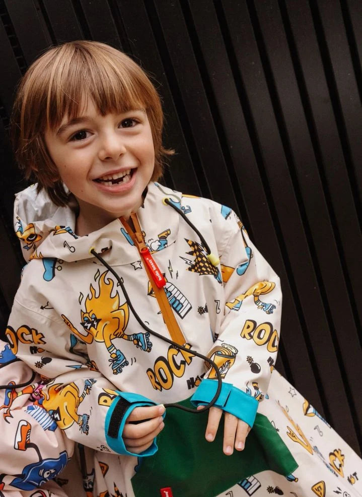 Hello Hossy - Rock n Fire Raincoat | White