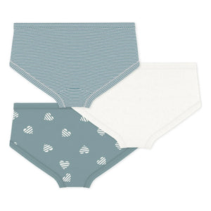 Petit Bateau - Set of 3 Striped High-Waisted Briefs | Gray-Blue