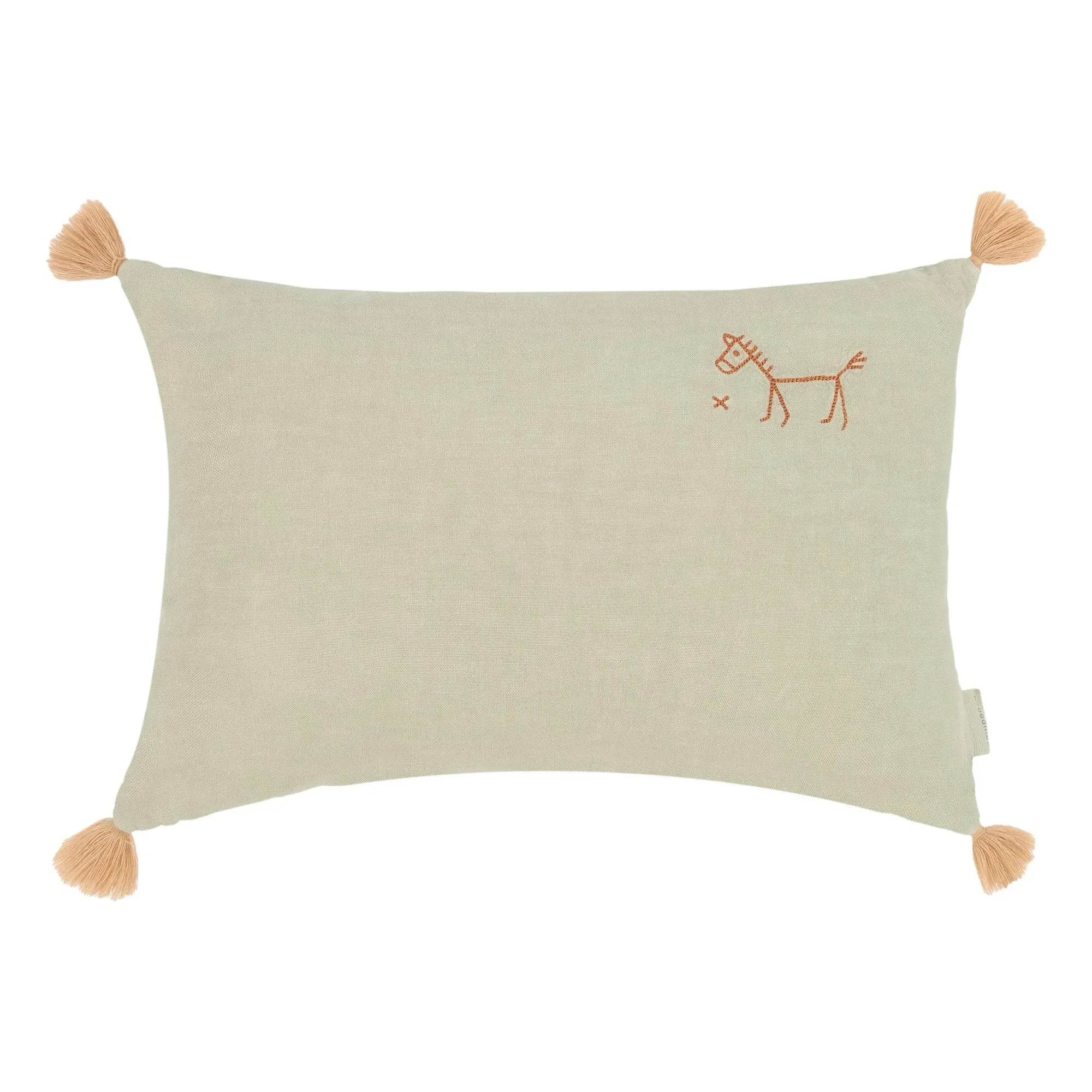 Nobodinoz - Fringed Pillow - Lin Français | Matcha Green