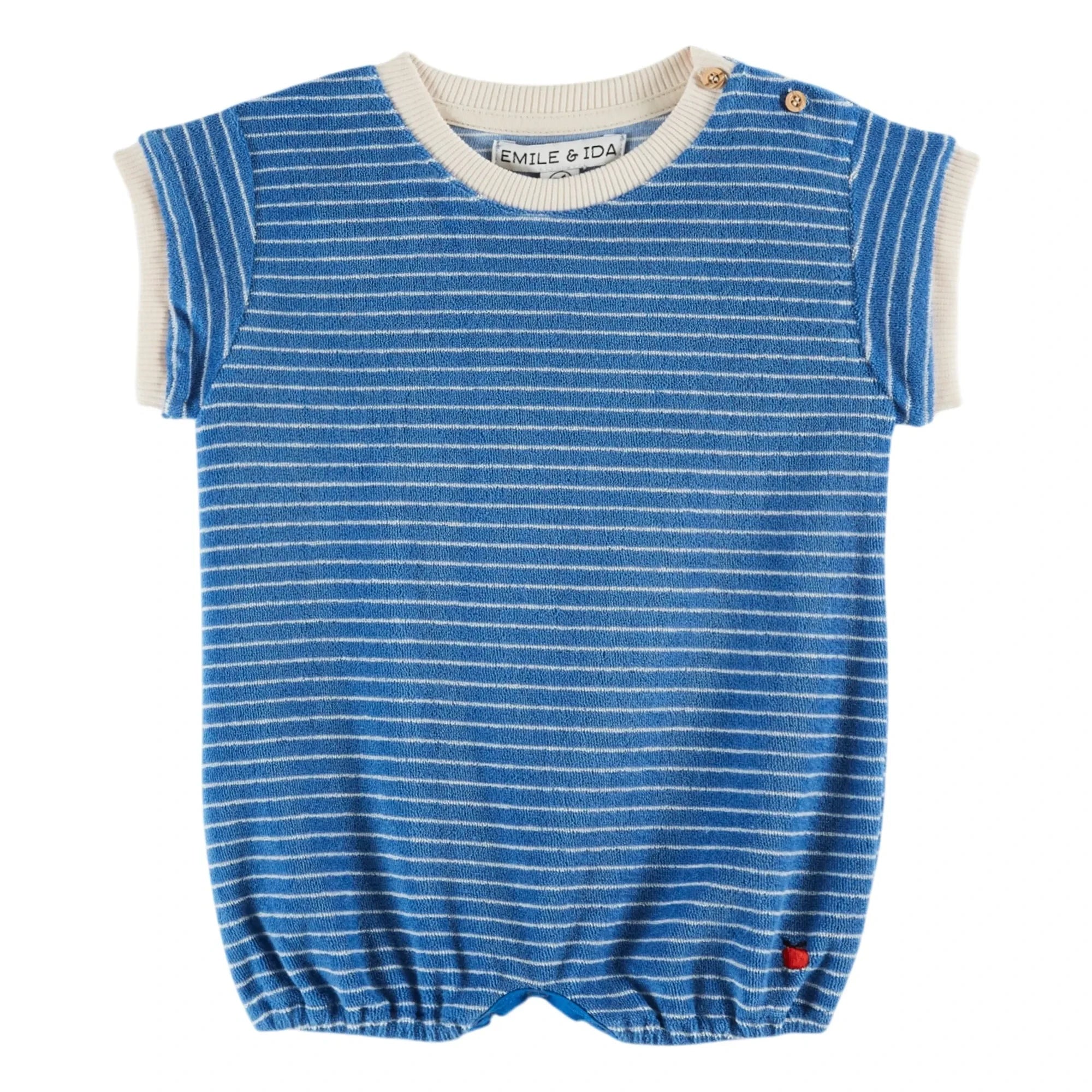 Emile et Ida - Striped Organic Cotton Towel Romper | Blue