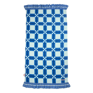 Jera Mini - Blue Towel with Ruffles and Checkered Pattern | Blue