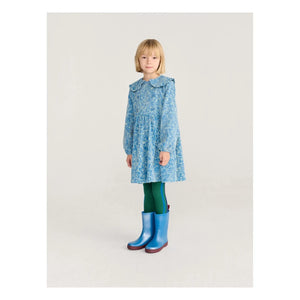 Bobo Choses - Organik Pamuk Kadife Çiçekli Elbise | Mavi