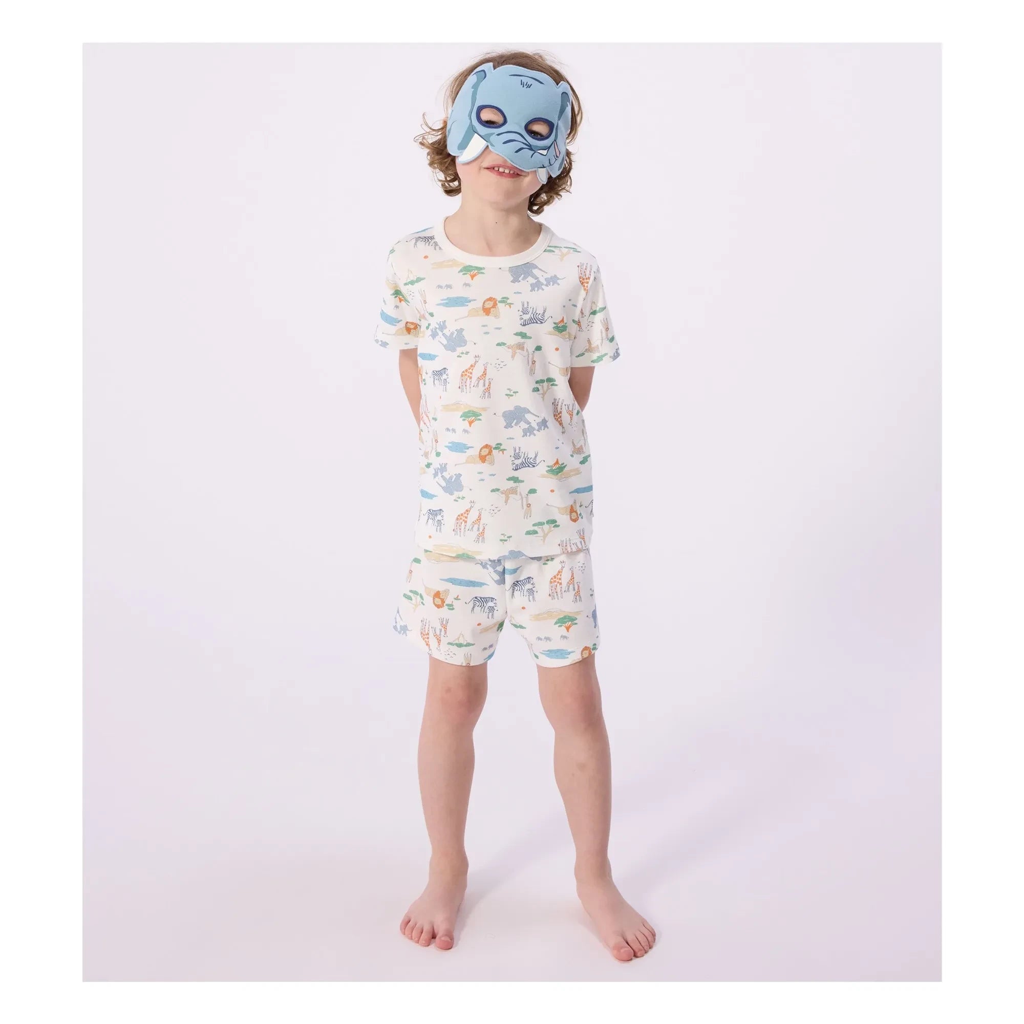 Petit Bateau - Organic Cotton Safari Pajama Shorts and Mask Set | White