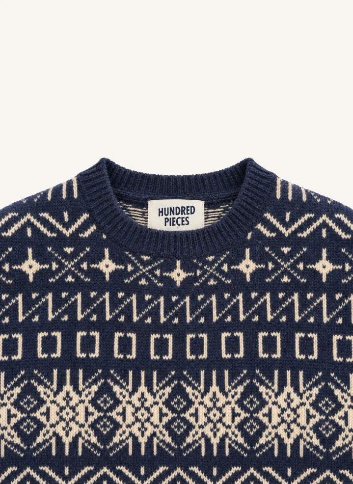 Hundred Pieces - Mika Jacquard Merino Wool Sweater | Grey Blue