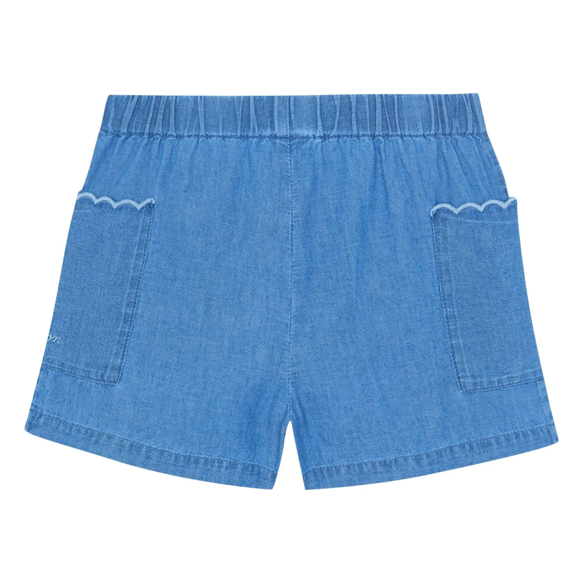 Bonton - Clovis Chambray Fringed Pocket Shorts | Denim Blue