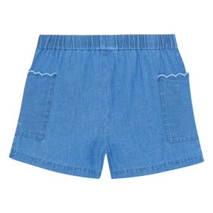 Bonton - Clovis Chambray Fringed Pocket Shorts | Denim Blue