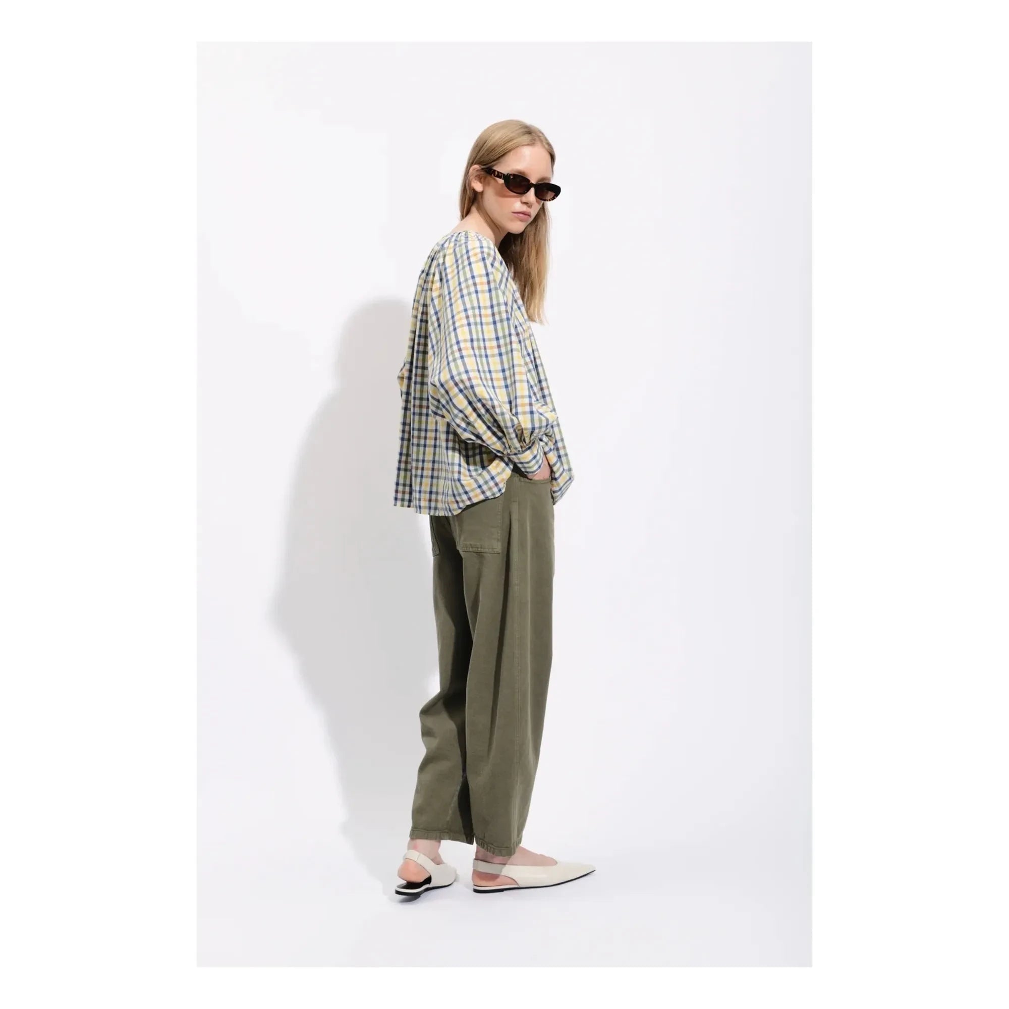 BELLEPIECE - Ernesto Cotton Check Blouse | Blue