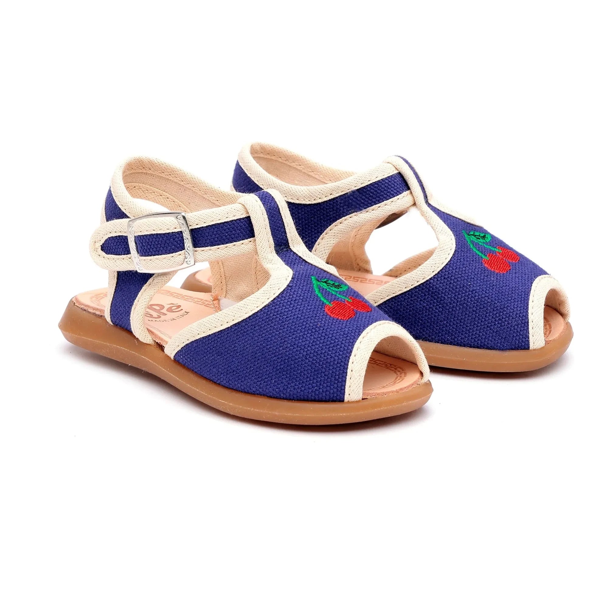 Pèpè - Cherry Embroidered Sandals | Indigo blue