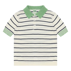 FUB - Striped polo neck T-shirt Extra Fine Knit Organic Cotton | Ivory