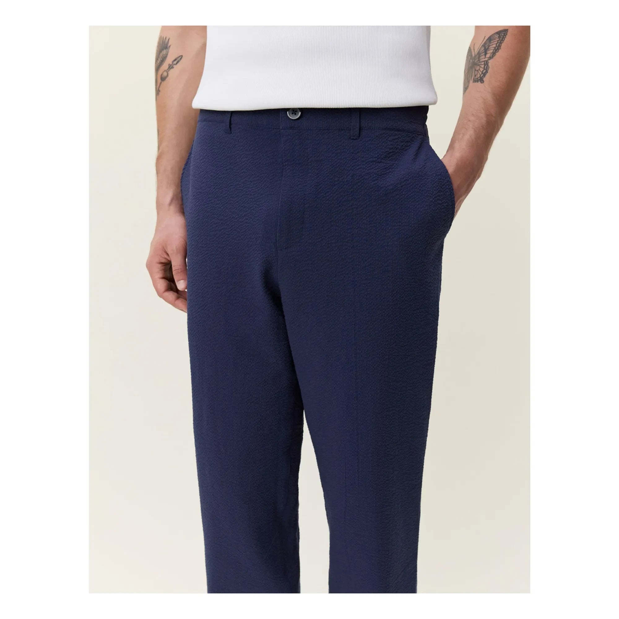 Les Deux - Seersucker Pants | Dark Blue