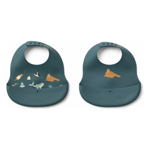 Liewood - Ember Silicone Bibs - Set of 2 | Arctic Sea/Ocean View