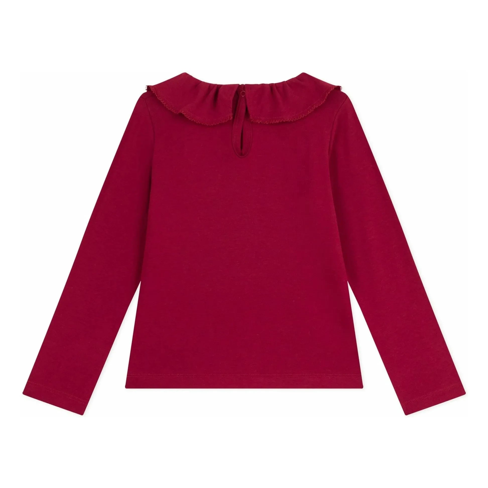 Petit Bateau - Organik pamuklu fırfırlı yakalı T-shirt | Bordo