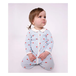 Petit Bateau - Çizgili Pijama Kalp Organik Pamuk | Mavi