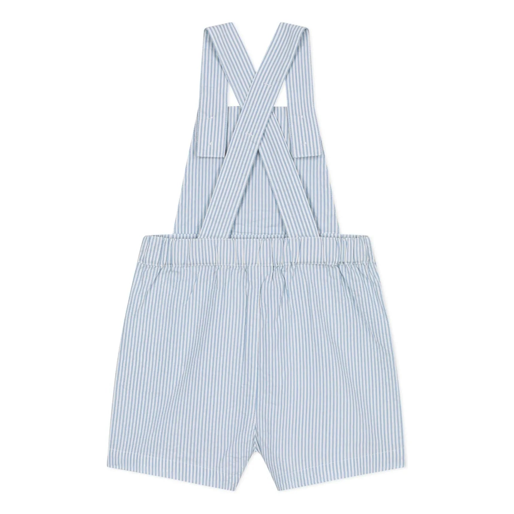 Petit Bateau - Striped Seersucker Organic Cotton Short Overalls | Light Blue