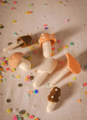 Muskhane - Felt Mushroom Christmas Decorations - Set of 6 | Orange