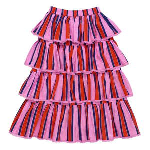 Maison Mangostan - Striped Ruffle Skirt | Pink