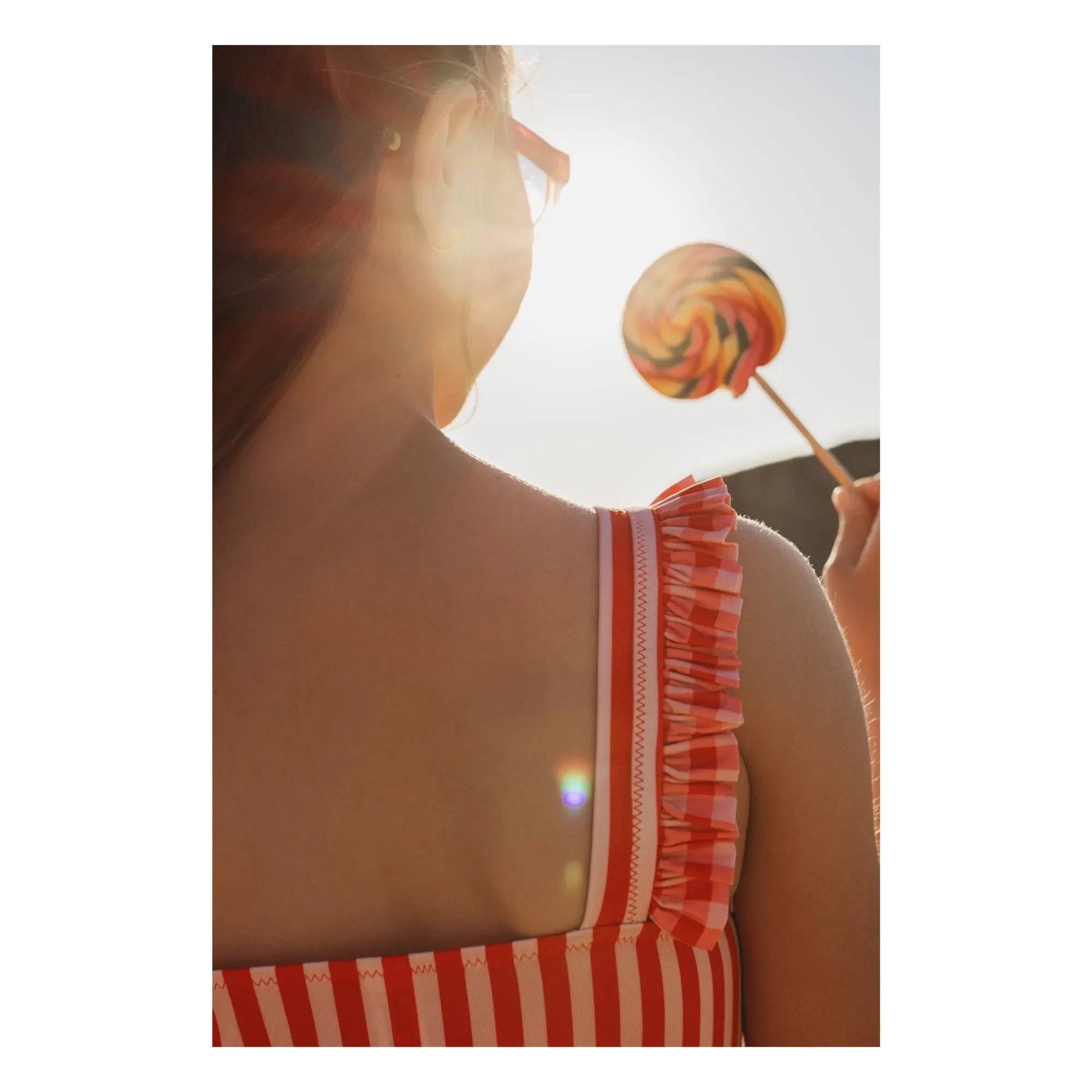 Jera Mini - Striped Ruffled Swimsuit | Red