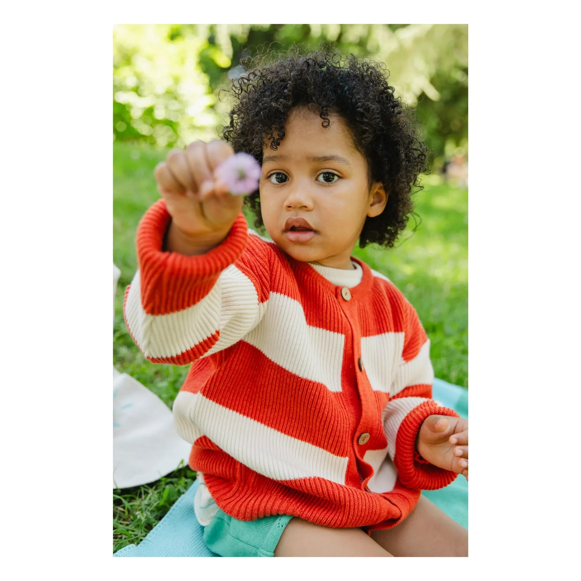 Bayiri - Striped Organic Cotton Snake Cardigan | Red